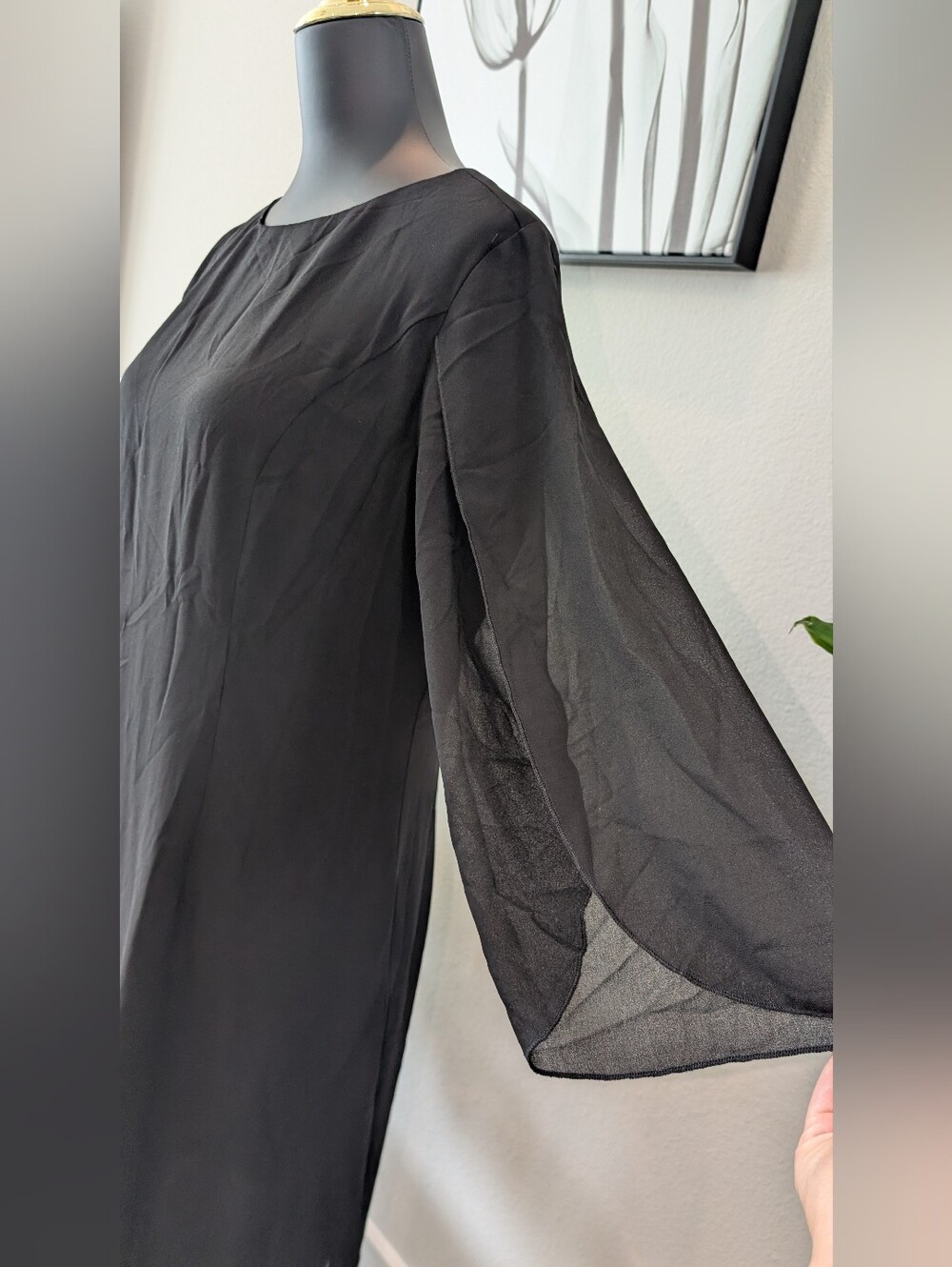 Grace Karin Black Long Sleeve Chiffon Shift Dress - L - Picture 7 of 11